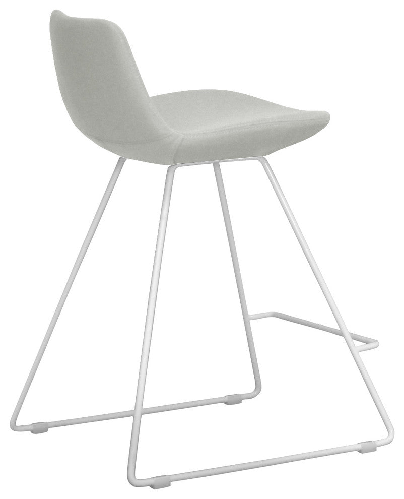 Pera Wire Stool, White Paint Steel Base, Silver Camira Wool