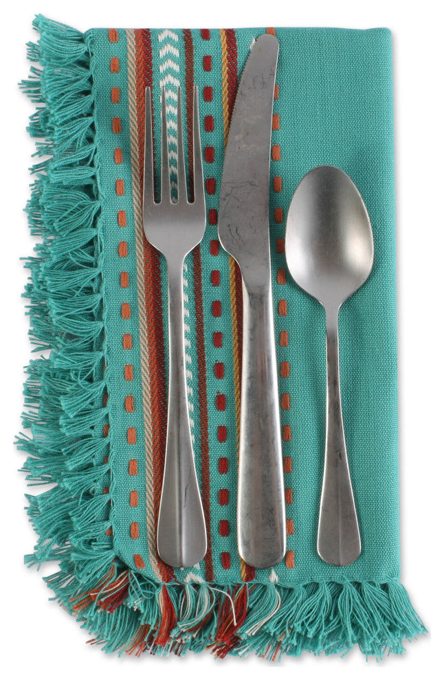 Agate Blue Hacienda Stripe Fringed Napkin Set of 6