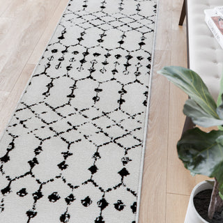 Geometric Bohemian Low Pile Rug, Ivory and Black -26