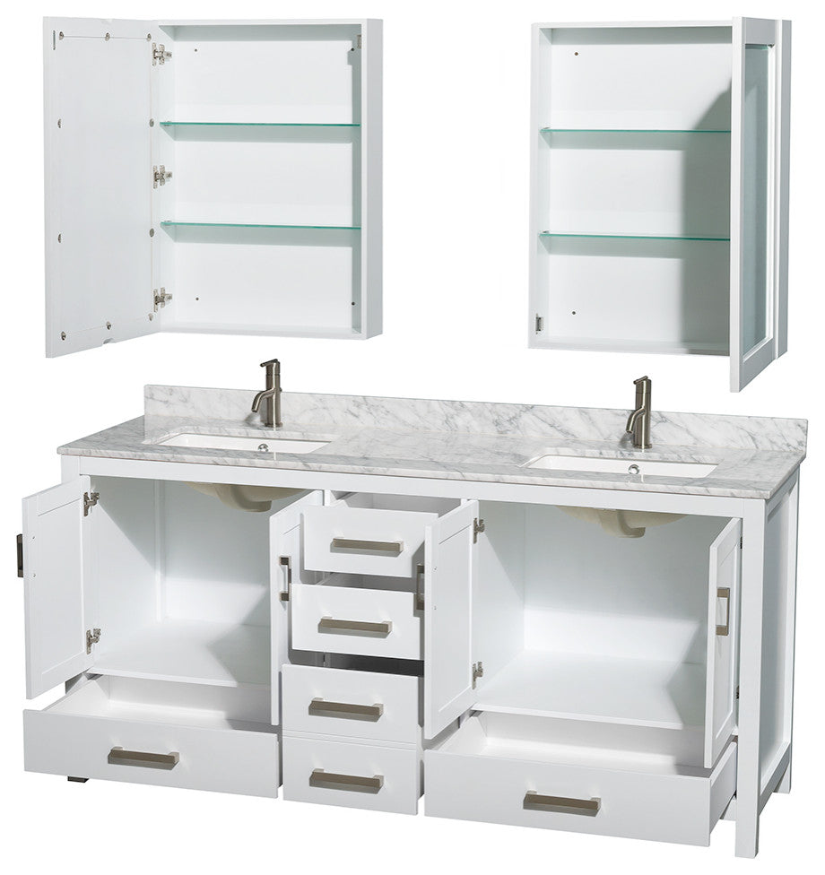 Wyndham WCS141472DWHCMUNSMED 72 Inch Double Bathroom Vanity in White