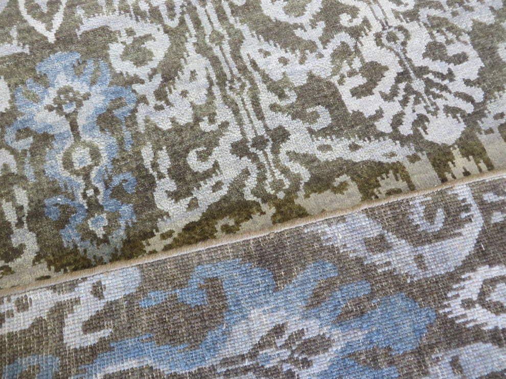 6x9'3 Handmade Chocolate Brown Ikat Peshawar Oriental Rug