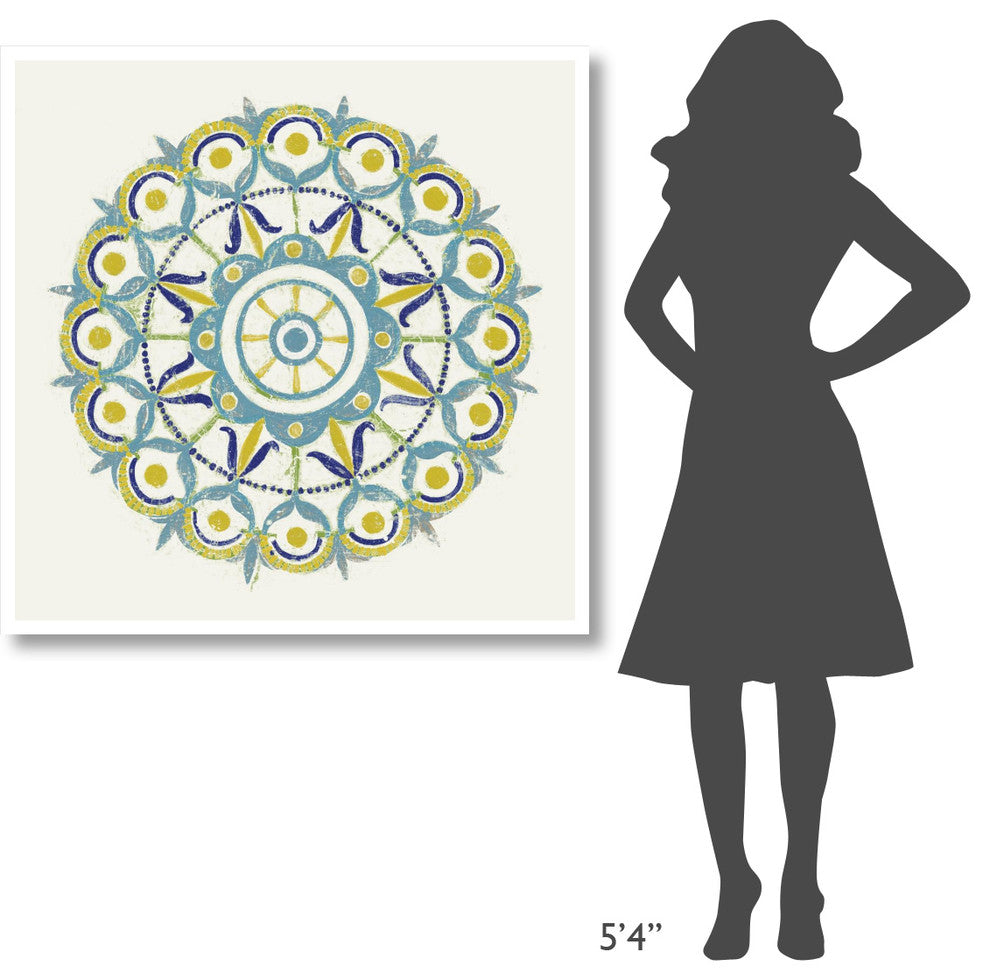 "Lakai Circle V Blue and Yellow" Digital Paper Print by Kathrine Lovell, 42"x42"