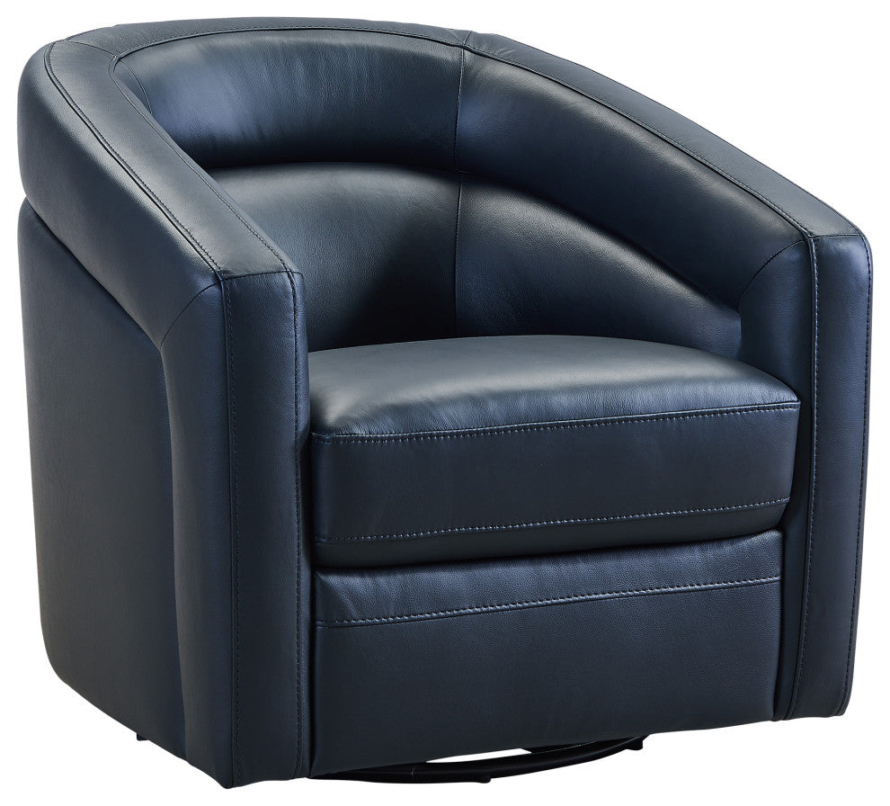 Desi Contemporary Swivel Accent Chair in Black Genuine Leather