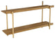 36 Inch Modern Wood Two Tier Shelf, Rattan Braiding, Brown, Gold