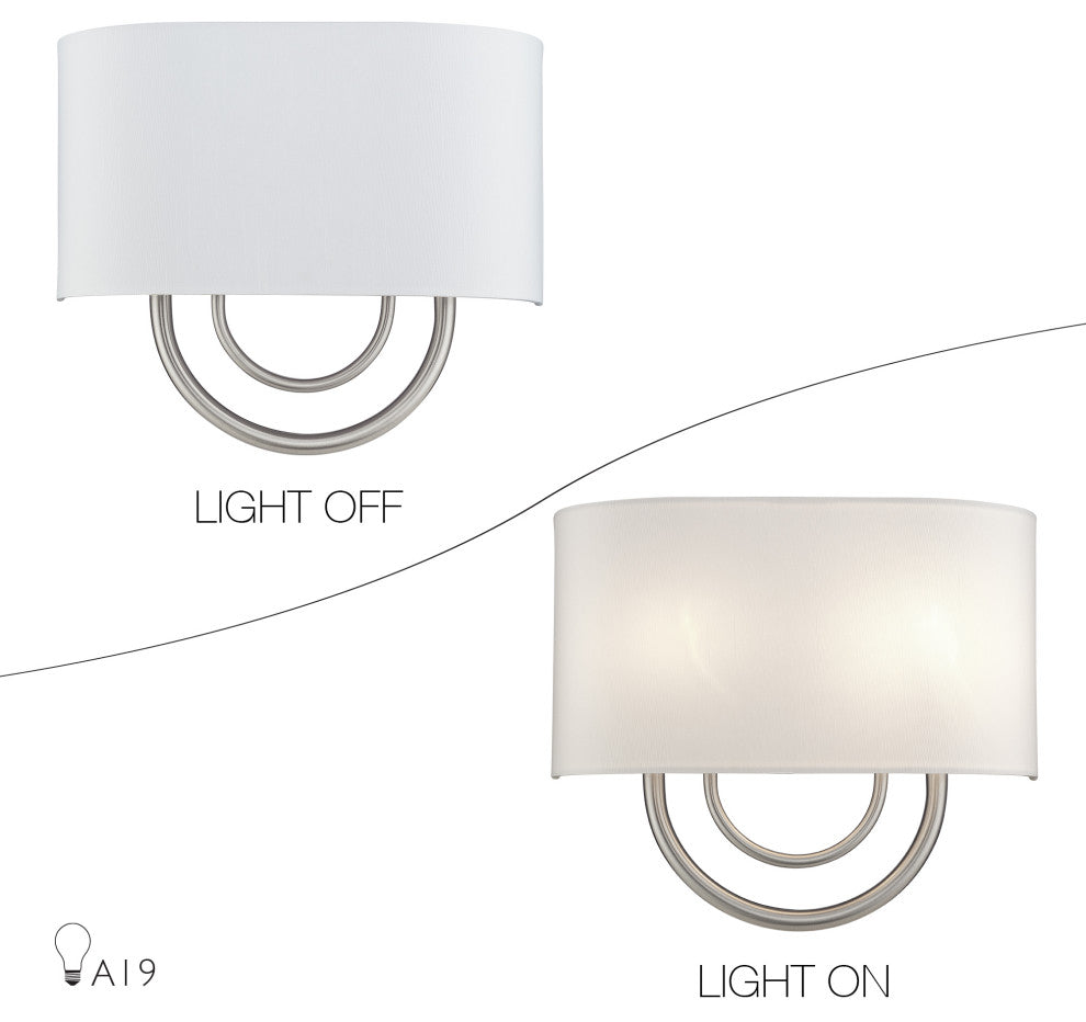Stratton 2 Light Brushed Nickel ADA Sconce with Hand Crafted Off-White Shade