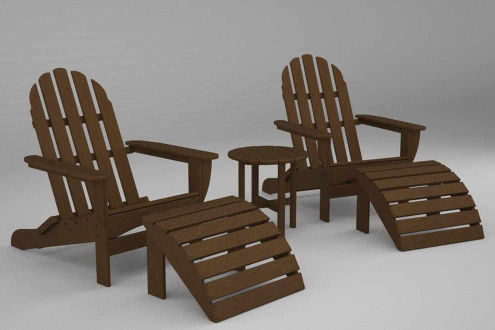 Polywood Classic Oversized Curveback Adirondack 5-Piece Casual Set, Teak