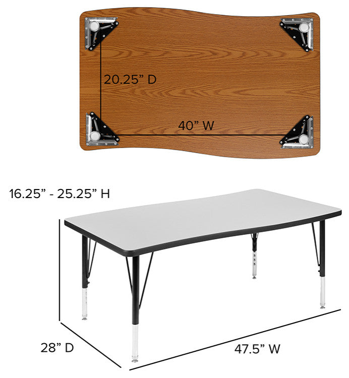 76" Oval Wave Activity Table Set with 14" Student Stack Chairs, Grey