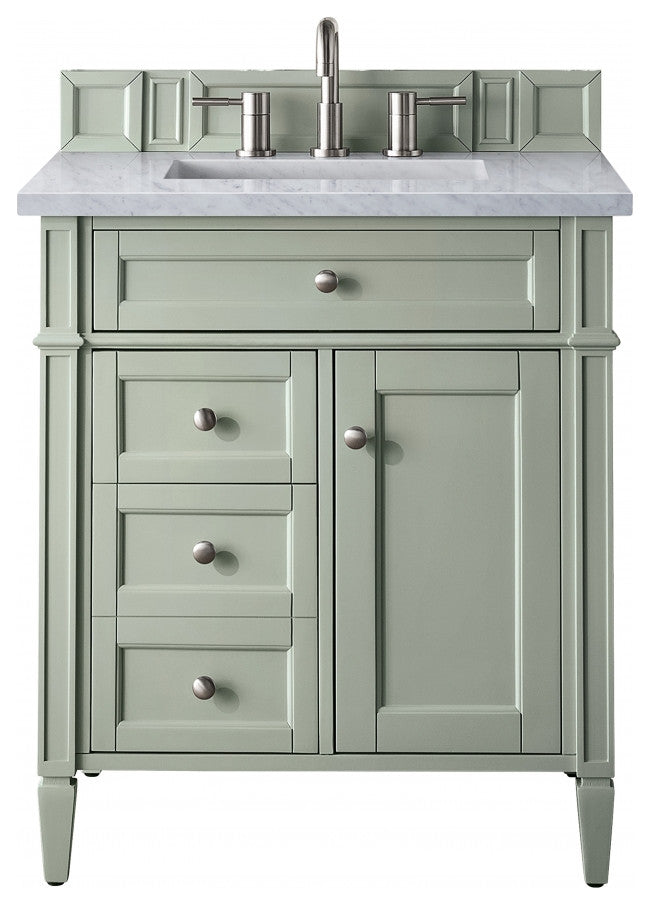 Brittany 30" Vanity, Sage Green, Carrara Marble Top