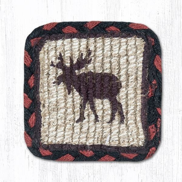 Moose/Pinecone Wicker Weave Coaster 5"x5"