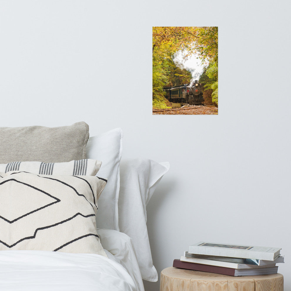 Wall Art Print Steam Train with Autumn Foliage Landscape Photo Unframed, 12" X 16"