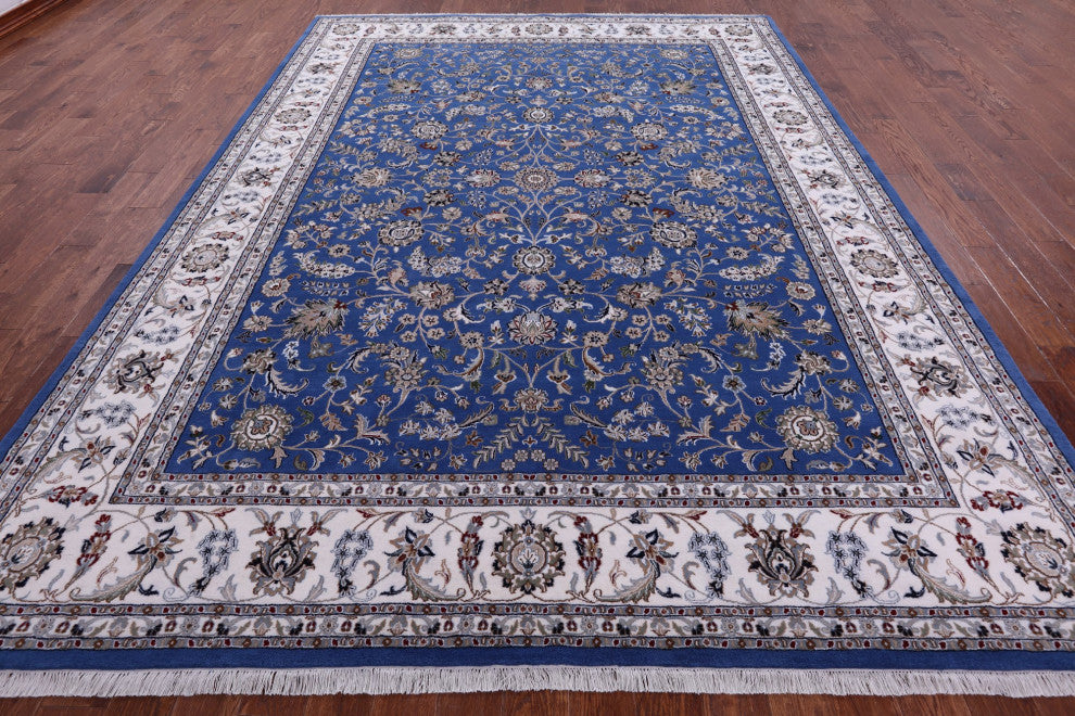 9' 1" X 12' 3" Persian Nain Hand-Knotted Wool and Silk Rug Q11612