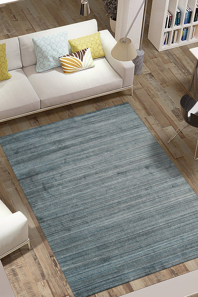 Handloomed Wool Blue Contemporary Transitional Super Grass Rug, 5' X 8'