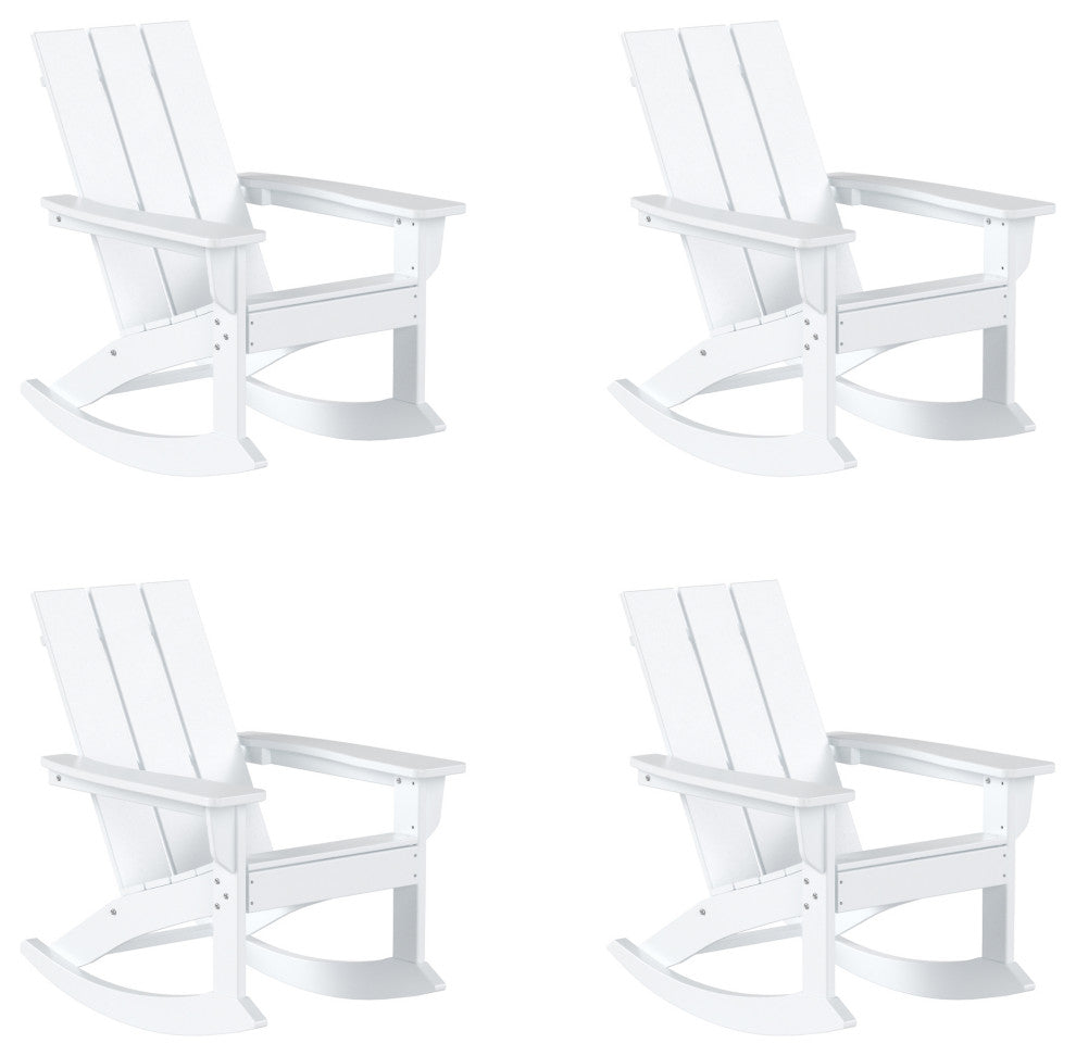 WestinTrends 4PC Modern Adirondack Outdoor Rocking Chair Set, Porch Rockers, White