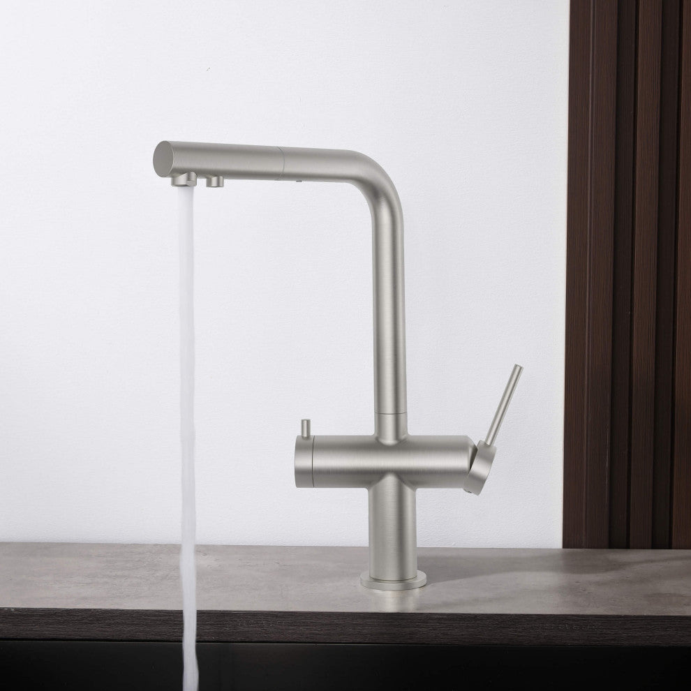Circular 2-in-1 Water Filter Kitchen Pull Out Faucet, Brushed Nickel