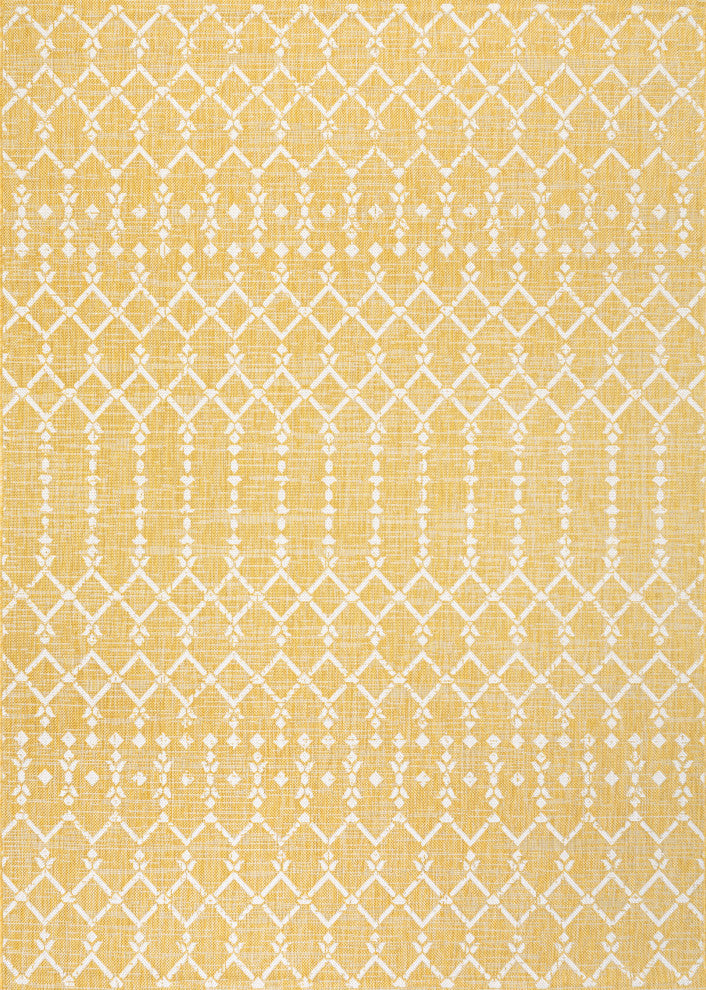 Ourika Moroccan Geometric Indoor/Outdoor Rug, Yellow/Cream, 9x12