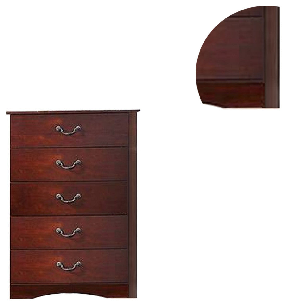 Bran 48 Inch 5 Drawer Tall Dresser Chest, Pine Wood, Grains, Cherry Brown