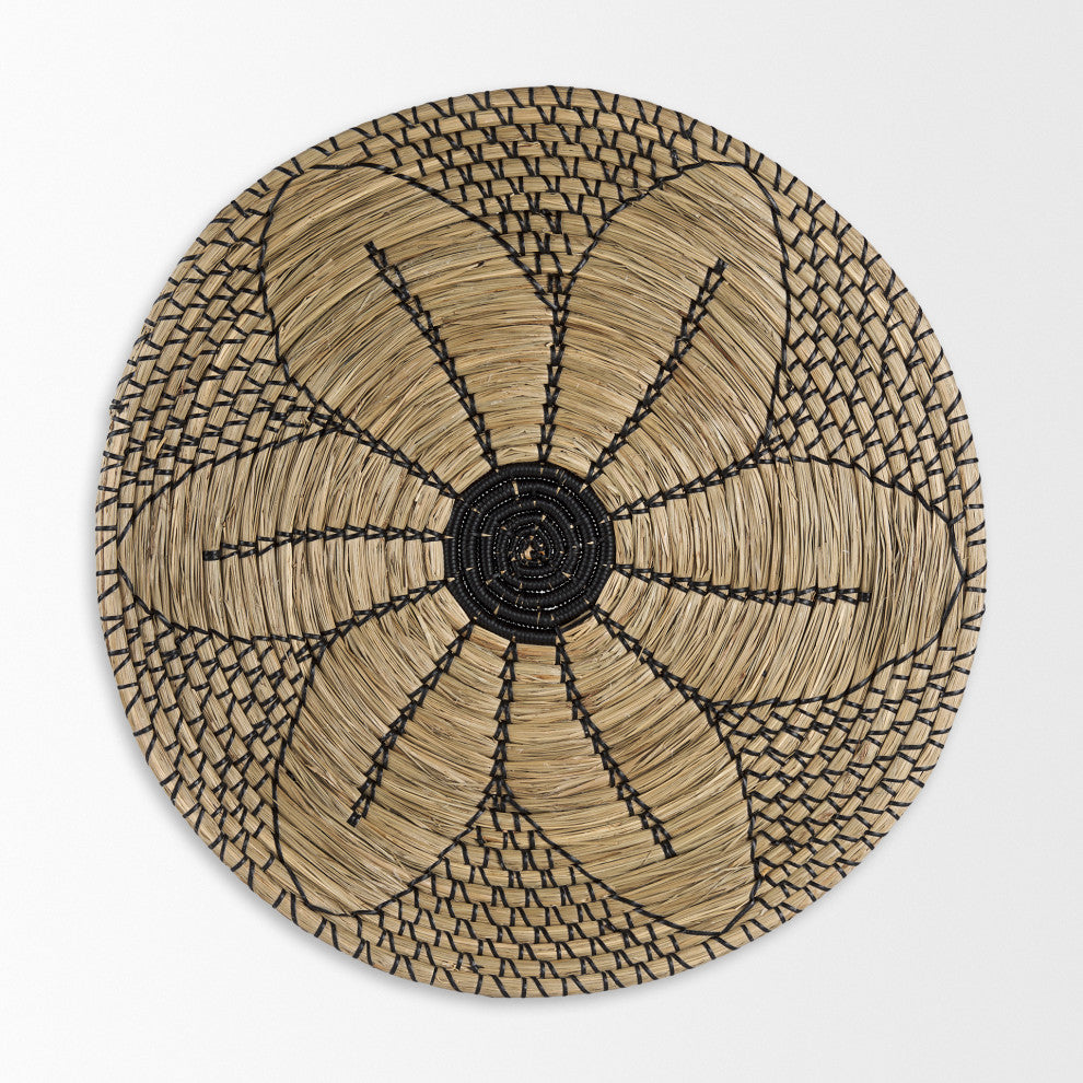 Mekhi Light Brown Seagrass With Black String Round Wall Hanging Plate