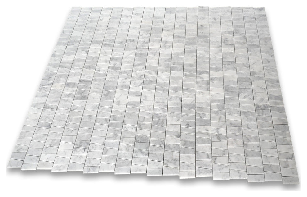 Carrara White Marble Trapezoid Tappered Mosaic Wall Floor Tile Honed, 1 sheet