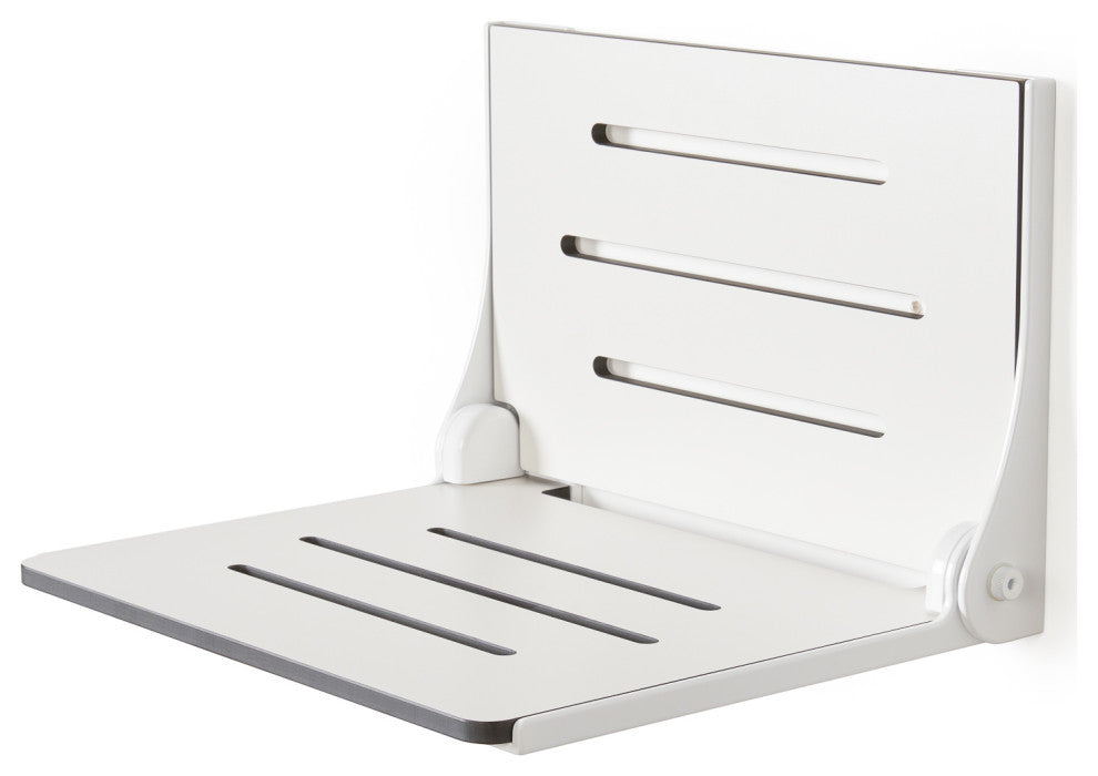 Silhouette Folding Wall Mount Shower Bench Seat, White Seat With White Frame