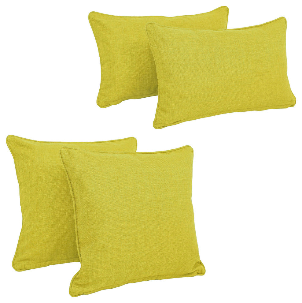 Double-Corded Solid Outdoor Polyester Throw Pillows With Inserts, Set of 4, Lime