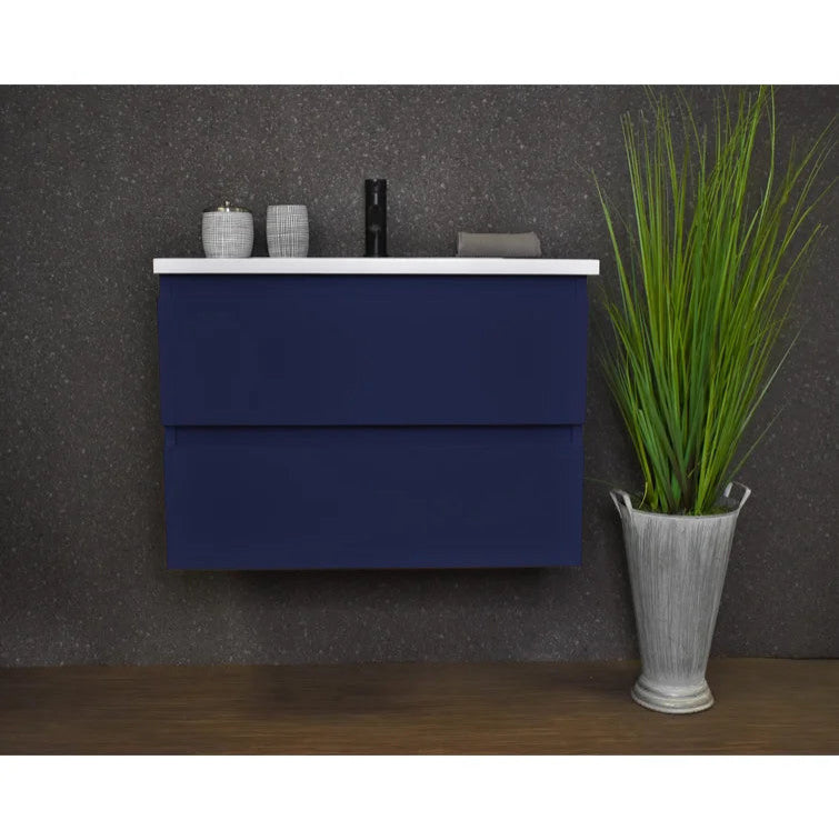 Salt 20Dx30" Floating Bathroom Vanity, Navy With Acrylic Top