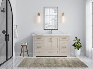 Boston 60" Single Bathroom Vanity in Fine Grain 2" Calacatta Gold