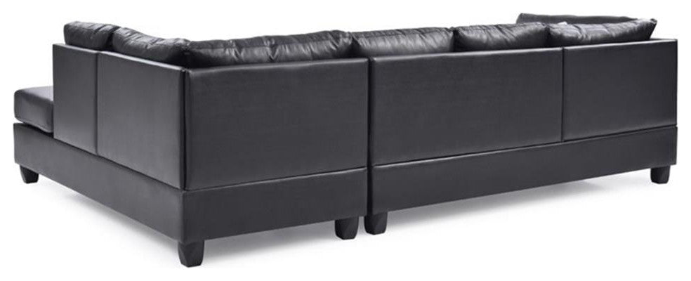 Maklaine Contemporary Faux Leather Living Room Sectional in Black