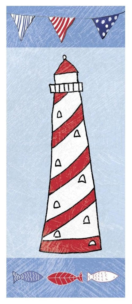 "Coastal Lighthouse II on Blue" Digital Paper Print by Farida Zaman, 26"x62"