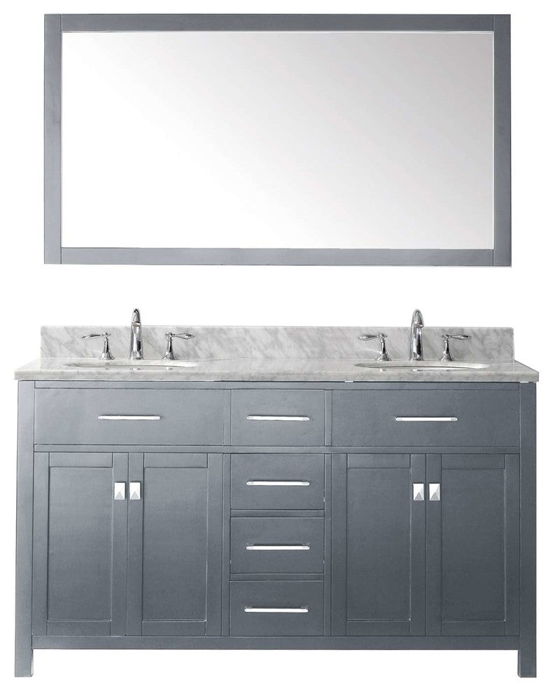 Caroline 60" Double Bathroom Vanity Set Gray, Marble Countertop