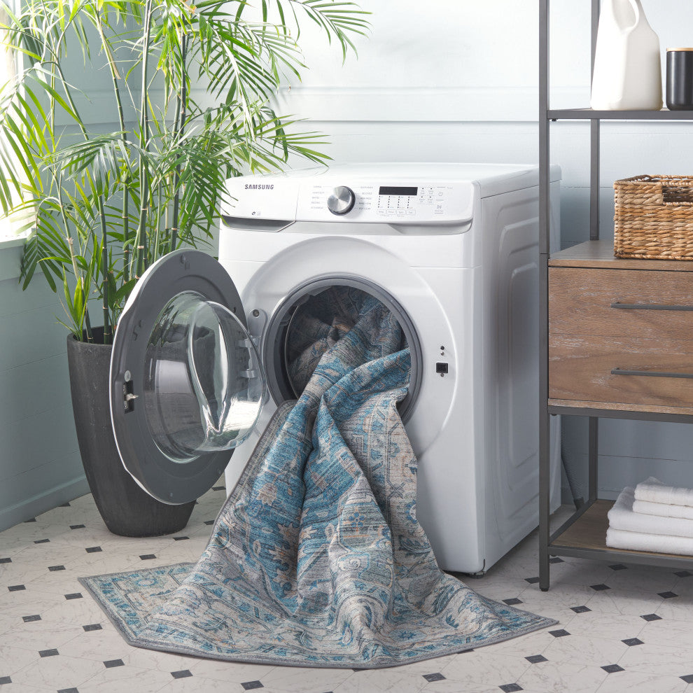 Safavieh Arizona Machine-Washable Collection ARZ913 Rug, Grey/Turquoise, 4'x6'