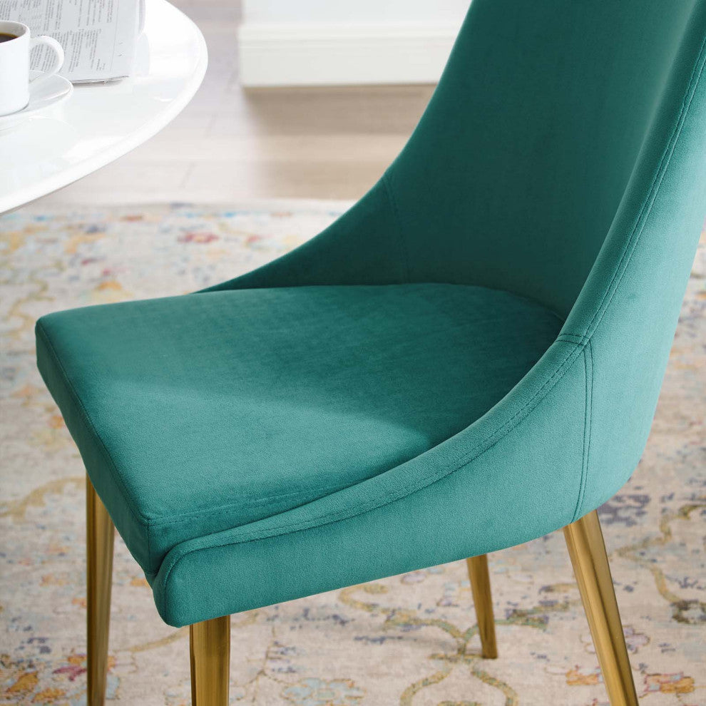 Modern Dining Room Side Dining Chair, Velvet Fabric Metal Steel, Aqua Blue