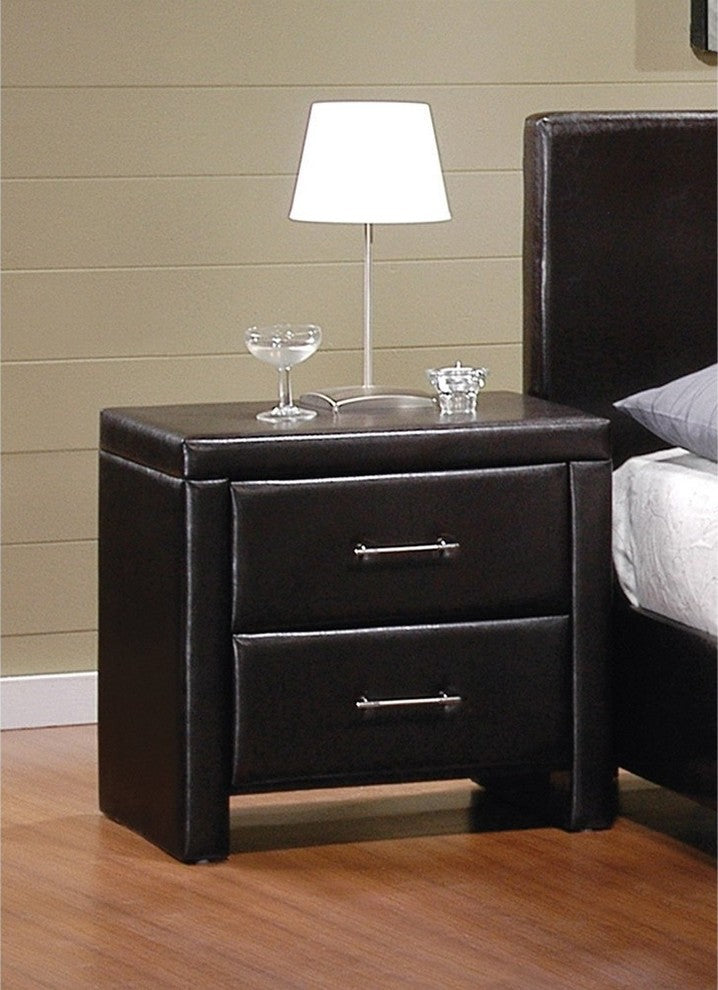 Benzara BM179872 Bi-Cast Vinyl Nightstand With 2 Drawers, Dark Brown