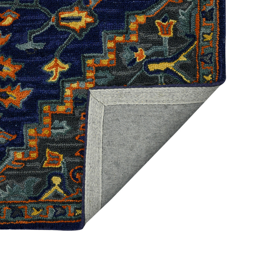 Boho Evreux Area Rug, Blue and Orange, 5'' x 8'', Medallion