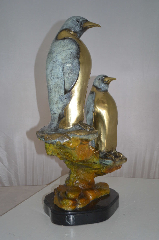 Two Penguins Bronze Statue -  Size: 16"L x 10"W x 12"H.