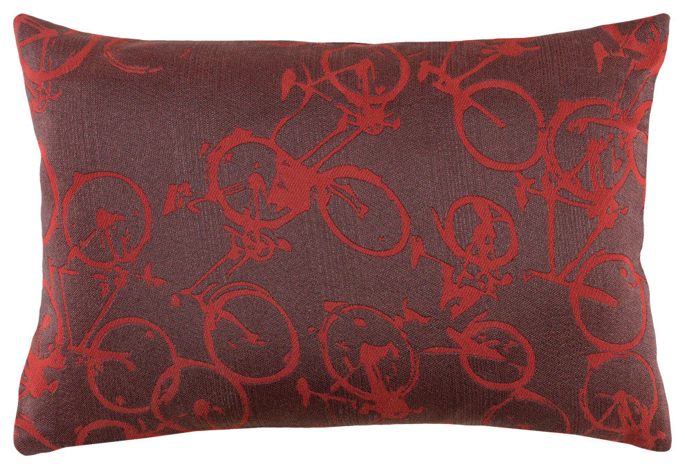 Surya Pedal Power PDP-006 22"x22" Pillow Kit, Dark Red/Charcoal