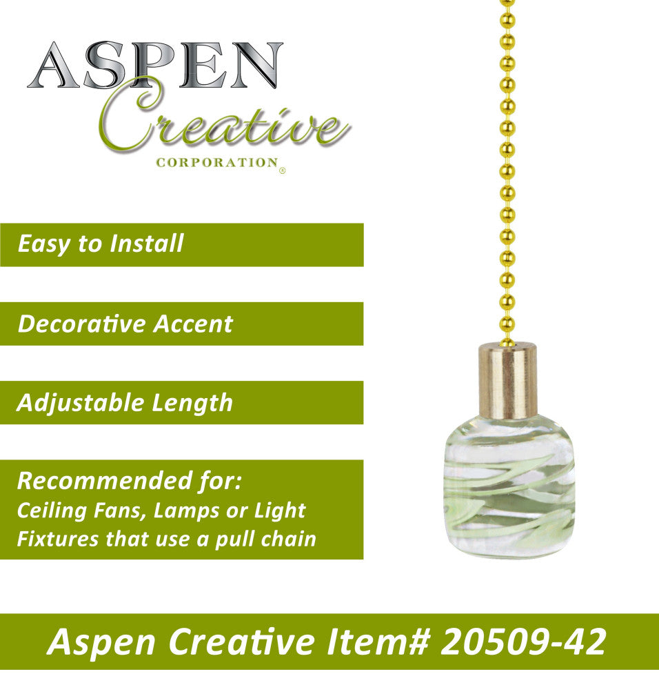 Aspen Creative 20509-X, 12" Glass Knob with Pull Chain, Clear With Green Grain,