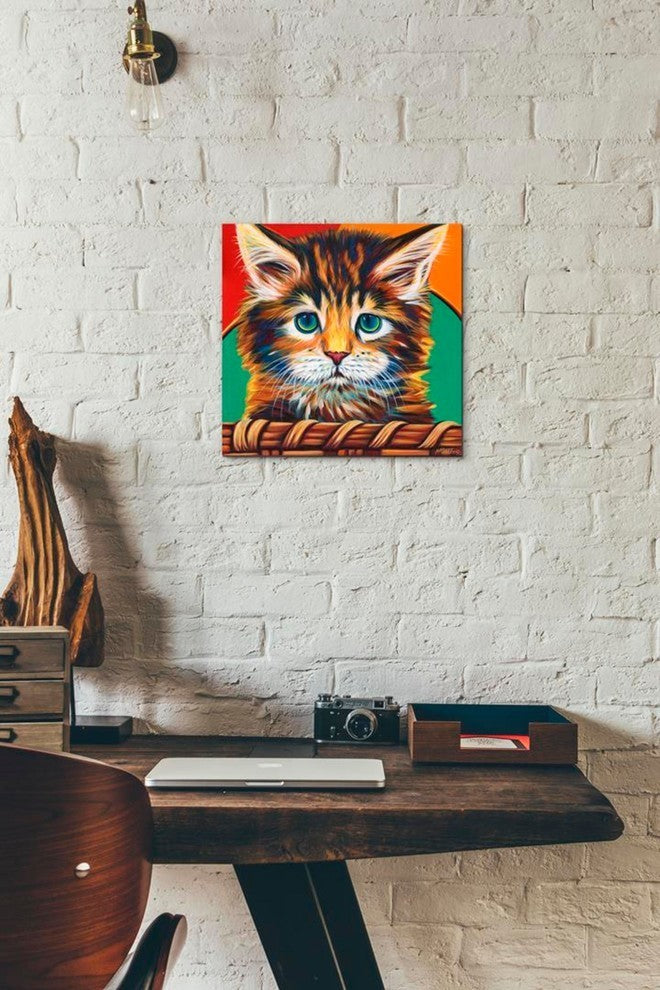 Kitten in Basket I' by Carolee Vitaletti Giclee Canvas Wall Art, 12"x12"