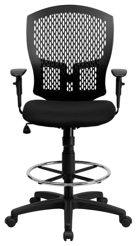 Mid-Back Designer Back Drafting Chair with Fabric Seat and Adjustable Arms