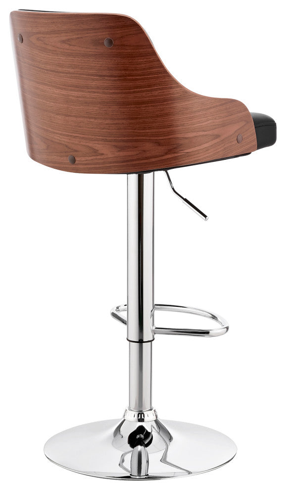 Asher Adjustable Black Faux Leather and Chrome Finish Bar Stool