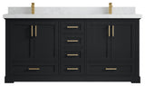 Boston 72" Double Sink Bath Vanity, Wrought Iron 2" Empira Quartz