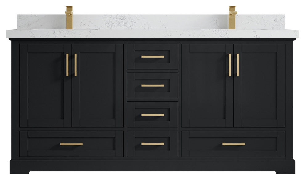 Boston 72" Double Sink Bath Vanity, Wrought Iron 2" Empira Quartz