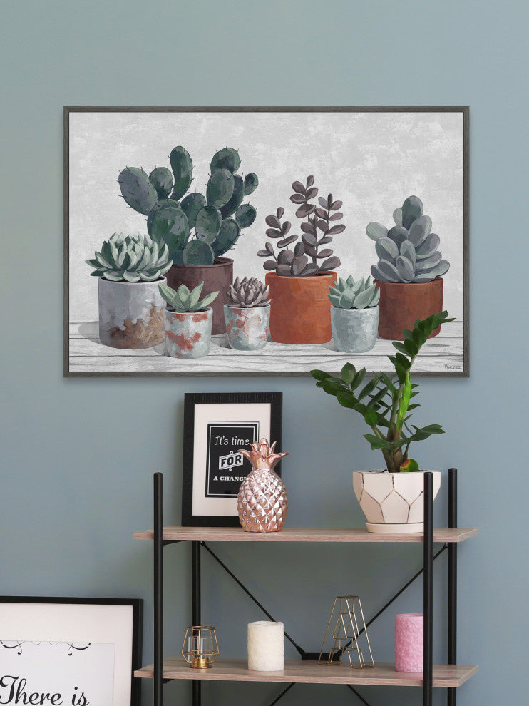 "Succulent Clay Pots" Floater Framed Painting Print on Canvas