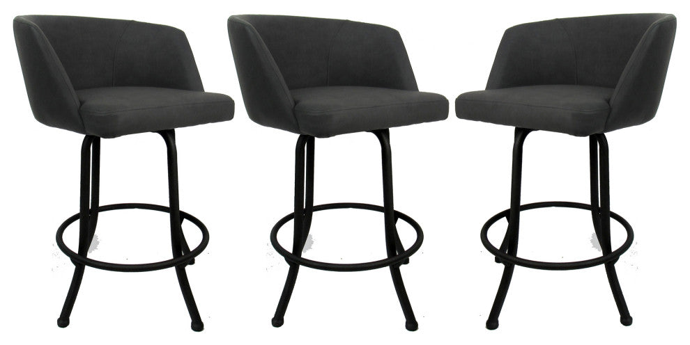 Joey Swivel Metal Stools, Set of 3, Moonstone, Black, 34"