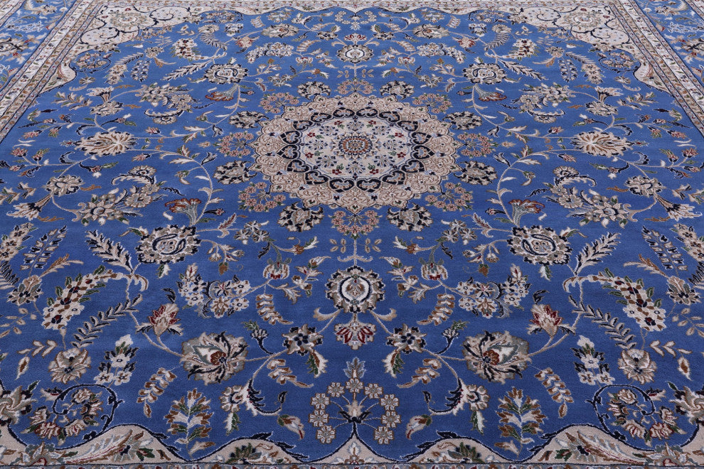 12' Square Wool & Silk Persian Nain Handmade Rug - Q14880