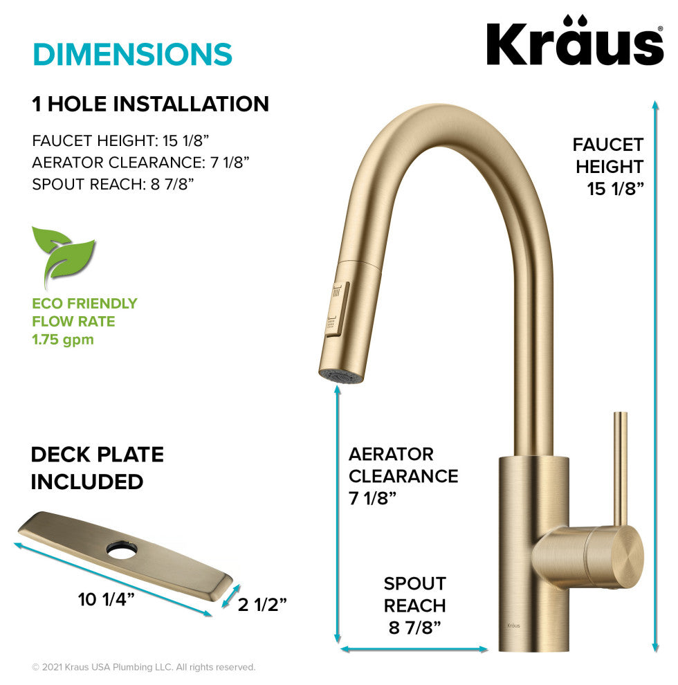 Oletto Pull-Down 1-Hole Kitchen Faucet, Spot Free Antique Champagne Bronze