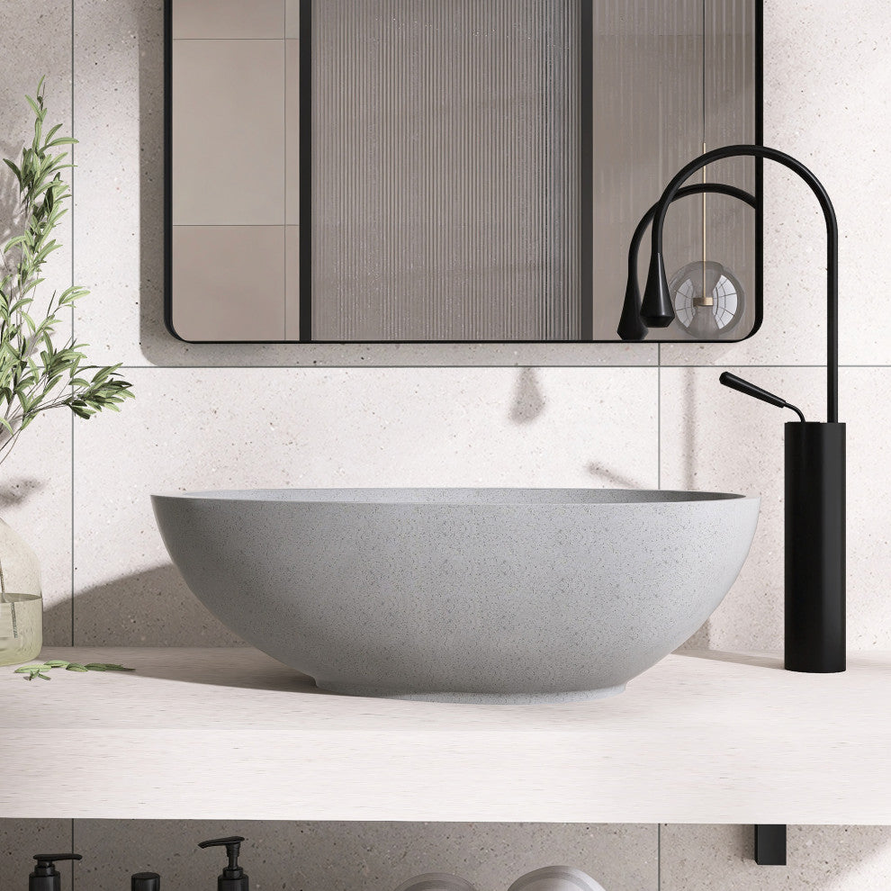 Dark Grey Egg Shape Concrete Vessel Bathroom Sink