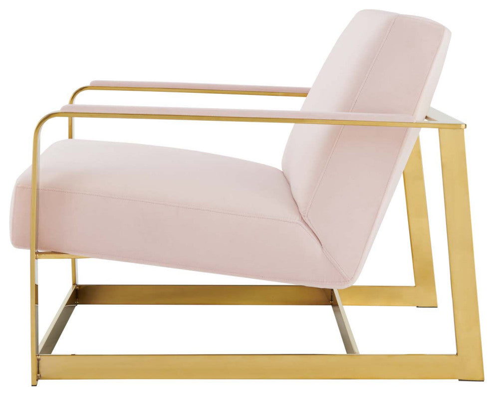 Accent Chair, Velvet, Metal, Gold Pink, Modern, Living Lounge Hotel Hospitality