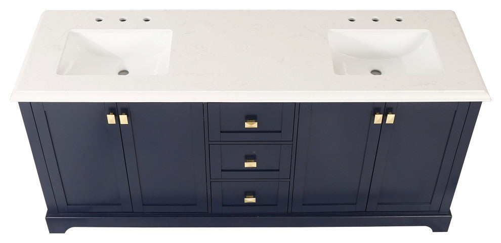 60/72" Plywood Freestanding Bath Vanity Set, Drawer and Ceramic Sink, Navy Blue, 72 Inch
