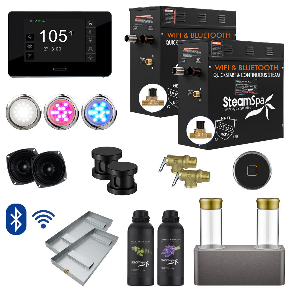 2 x 9kW QuickStart Steam Bath Generator With Dual Aroma Pump, Matte Black