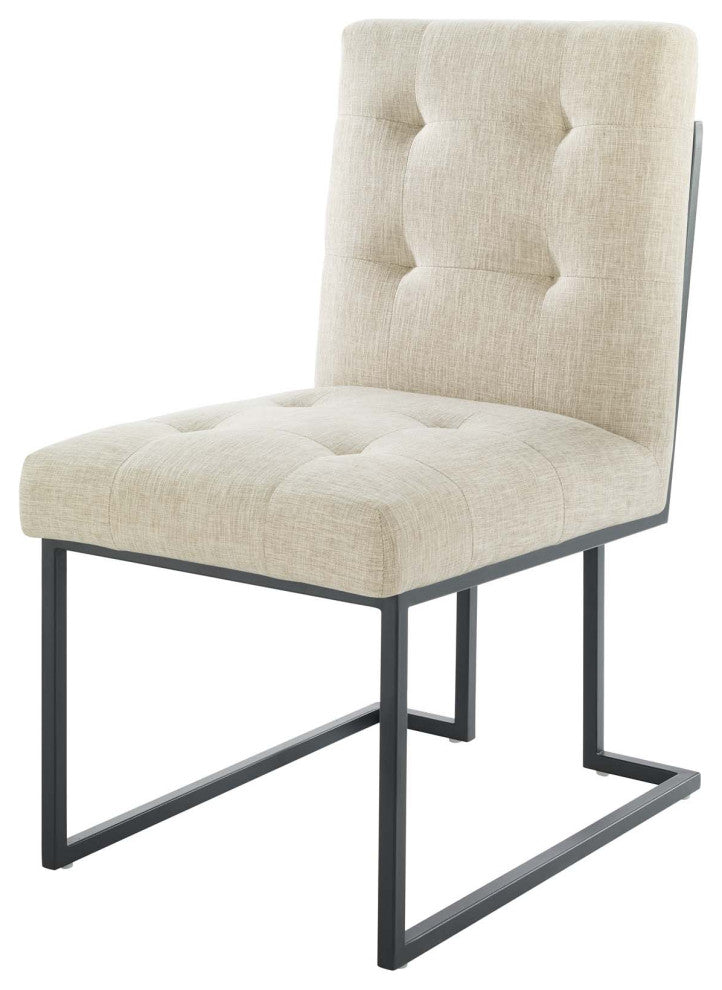 Side Dining Chair, Set of 2, Fabric, Metal, Black Beige, Cafe Bistro Restaurant
